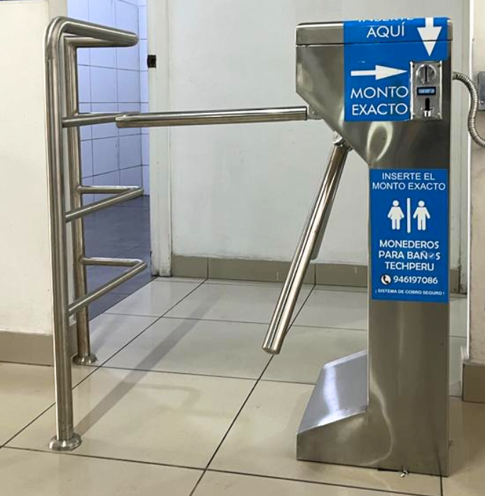 torniquete peatonal electromecánico para baños públicos con monedero tp075 tp175 tp275 huibin control de accesos techperu