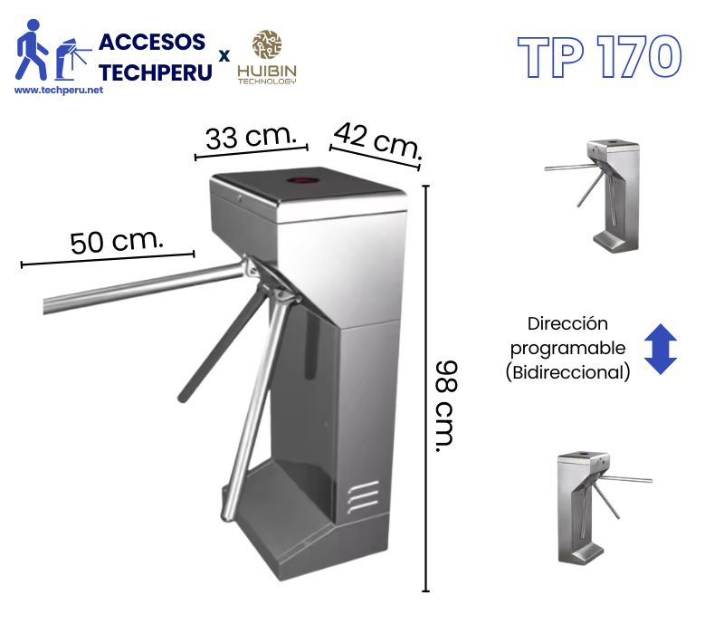 Parametros Molinete Peatonal con Tripode Torniquete para Control de Acceso Peatonal - Instalacion de Torniquete de Acceso - ZKTECO - Lecto de rostro huella tarjeta biometrico Soluciones TechPeru TP 170